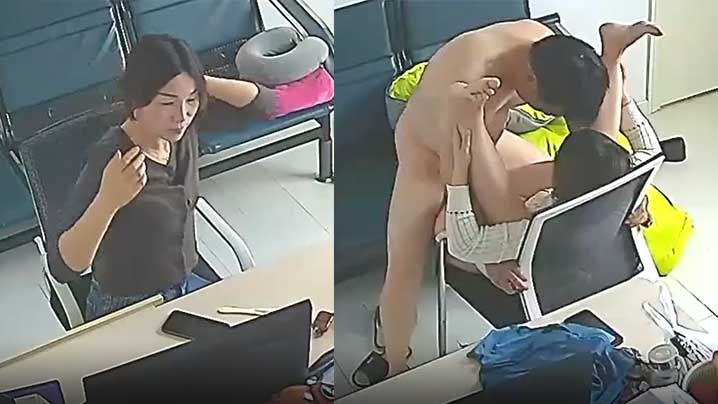 黑客破解网络摄像头监控偷拍公司女财务和经理经常趁.着没人在办公室沙发和椅子上偷情